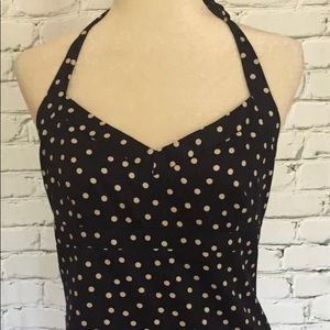 J Crew navy white polka dot lined halter top Sz 10